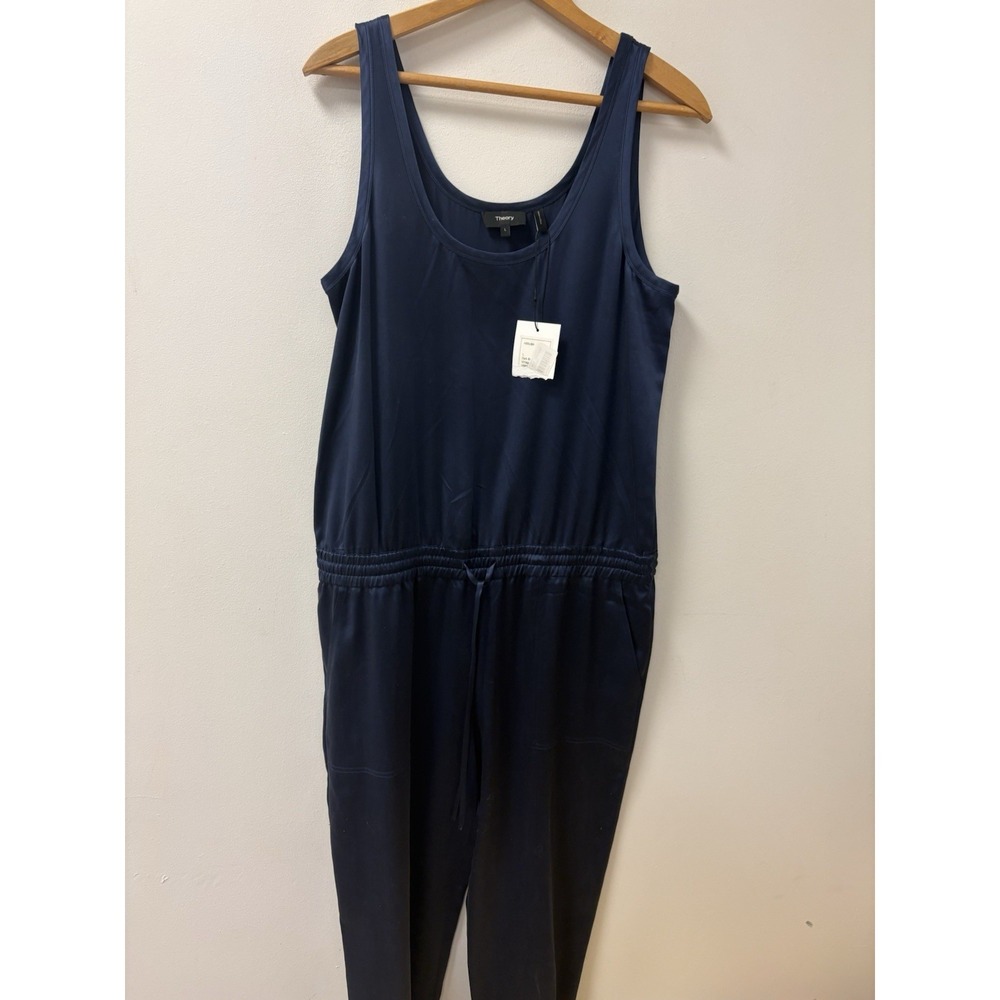 NWT Theory Womens Sleeveless Round Neck Jumpsuit Navy Blue Sz L